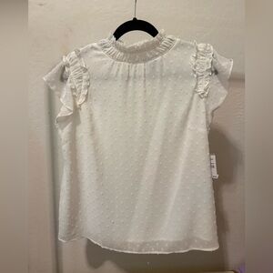 NWT CeCe Ivory Textured Blouse with Ruffle Sleeves
